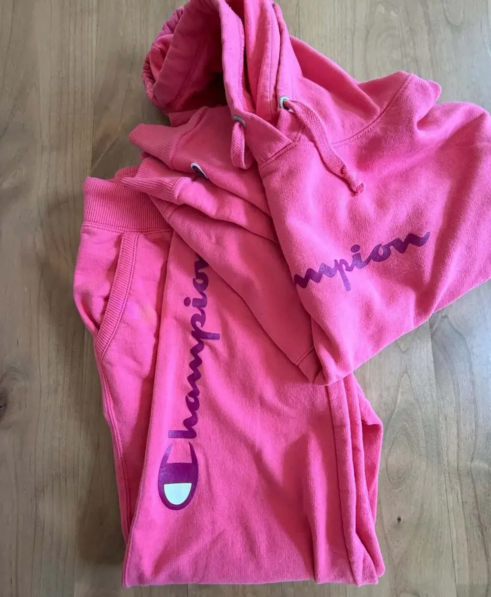 Champion GF536 Hot Pink Script Logo Hoodie Sweatsuit Women's Size Large